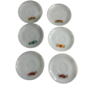 Vintage Fire King‎ Milk Glass Floral Saucers